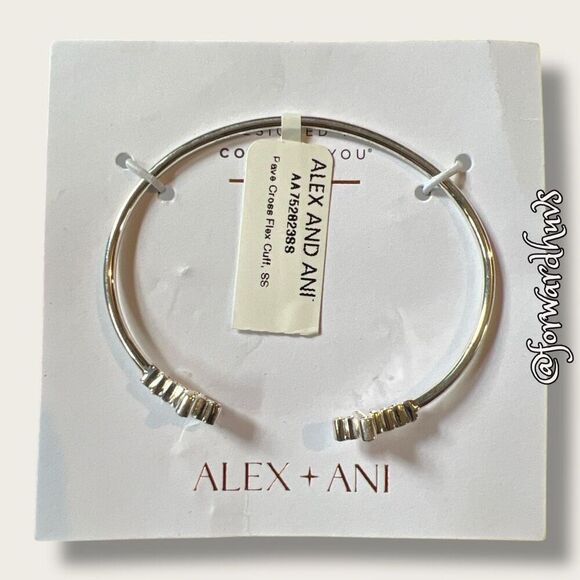 Alex + Ani Pavé Cross Flex Cuff - Shiny Silver Tone Nickel Free - Picture 1 of 9